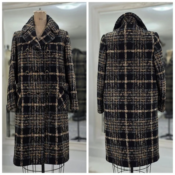 Vintage Plaid Double-Breasted Women's Coat - Picture 2 of 8